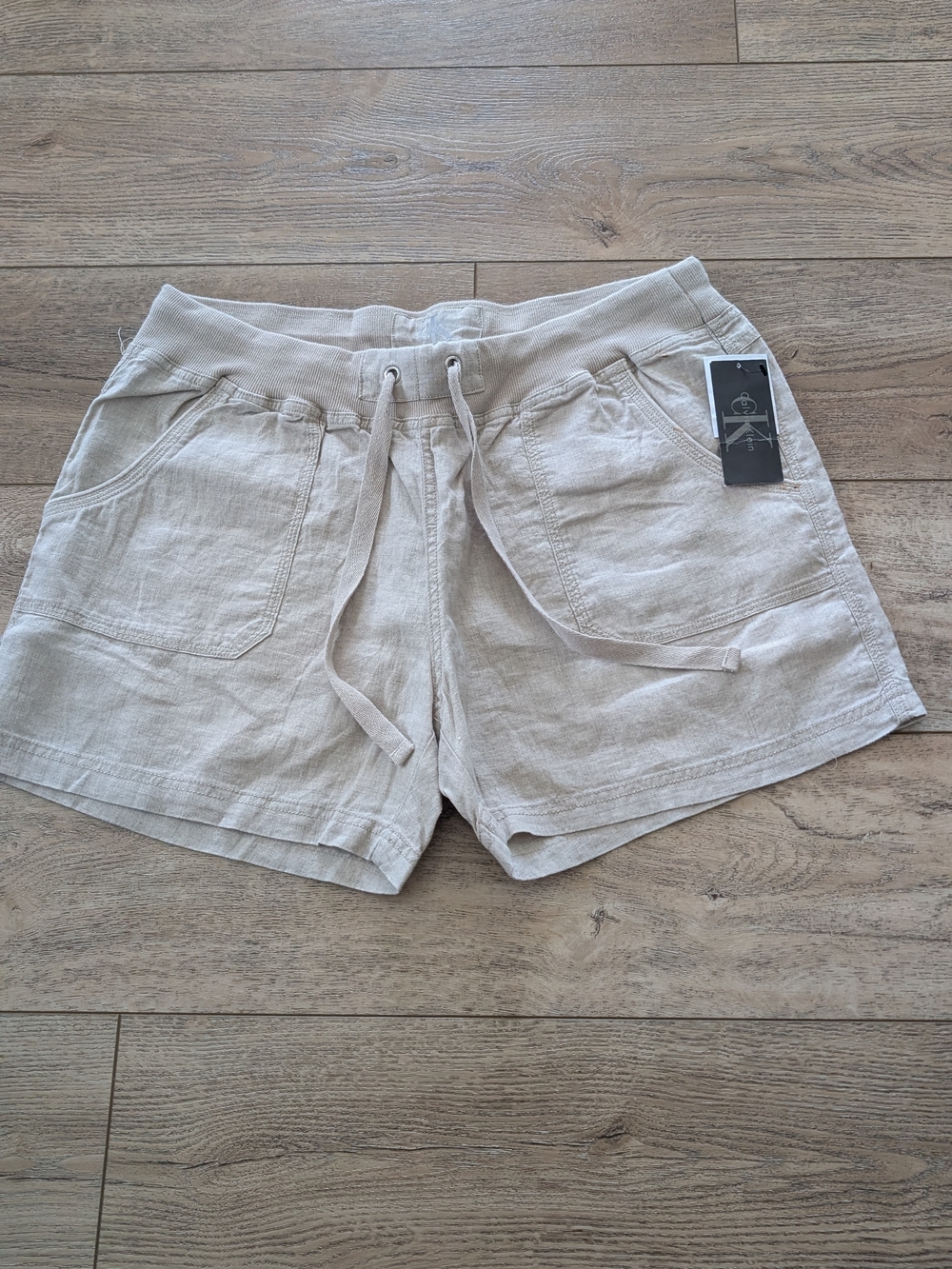 Calvin Klein Natural Beige High-Waist Drawstring Shorts